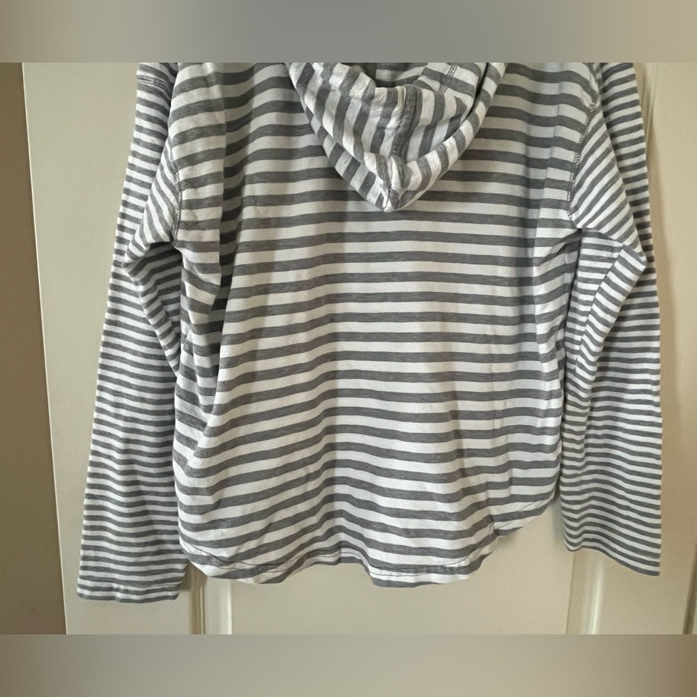Chaps Gray and White Striped Cotton Hoodie Women’s Size Medium - Picture 3 of 16